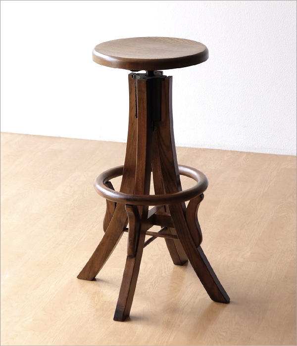楽天市場】ハイスツール 木製 オーク 無垢材 スツール 昇降式
