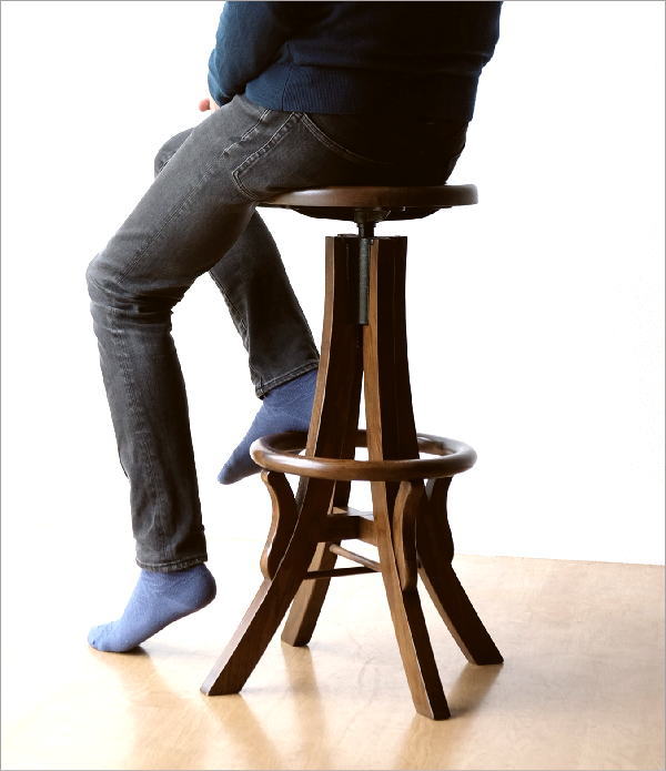 楽天市場】ハイスツール 木製 オーク 無垢材 スツール 昇降式