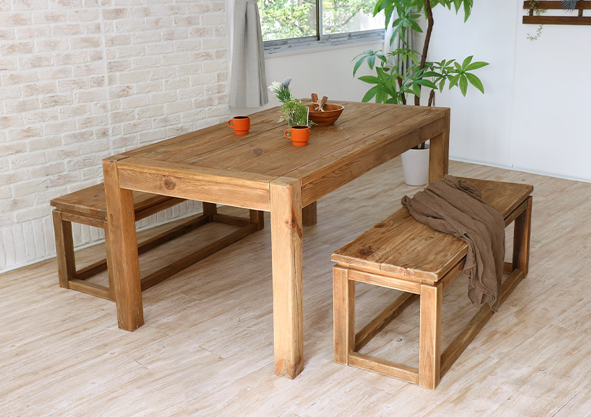 楽天市場】ダイニングテーブルセット ベンチ 古木 古材 アンティーク風