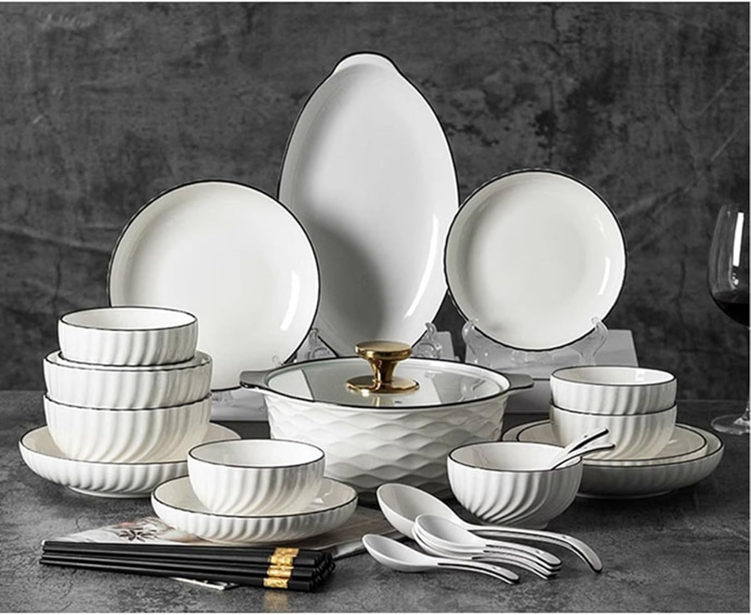 楽天市場】食器セット 碗 皿 6-12人食 白い磁器 33-63点セット