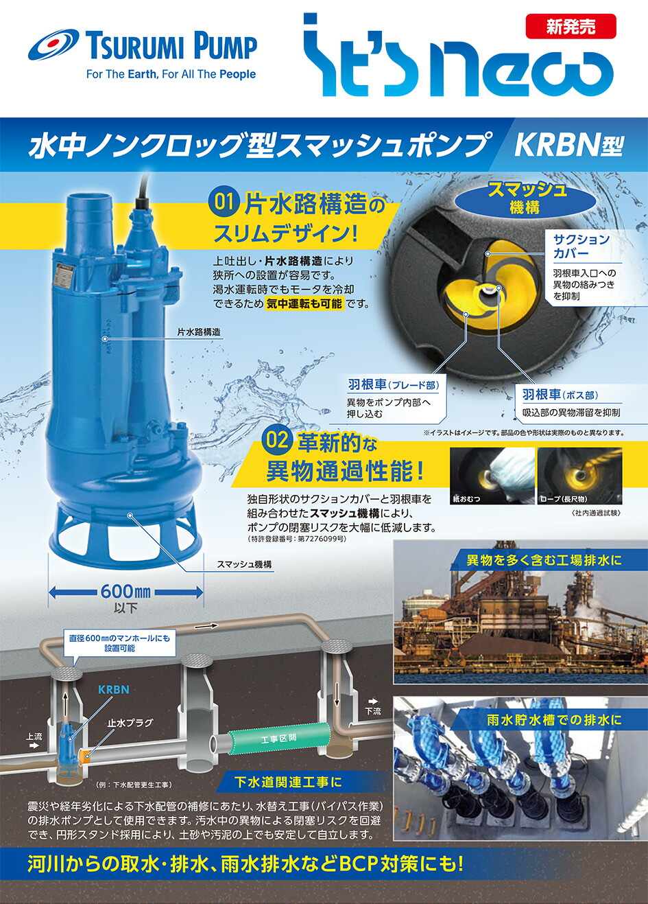 ツルミ〉水中ノンクロッグ型スマッシュポンプ 80KRBN42.2 〔50Hz・60Hz