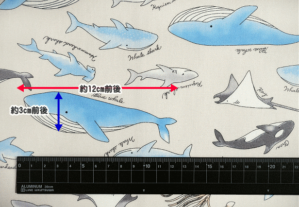 楽天市場】ラミネート 生地 海の生き物 柄 クジラ シャチ エイ 巨大