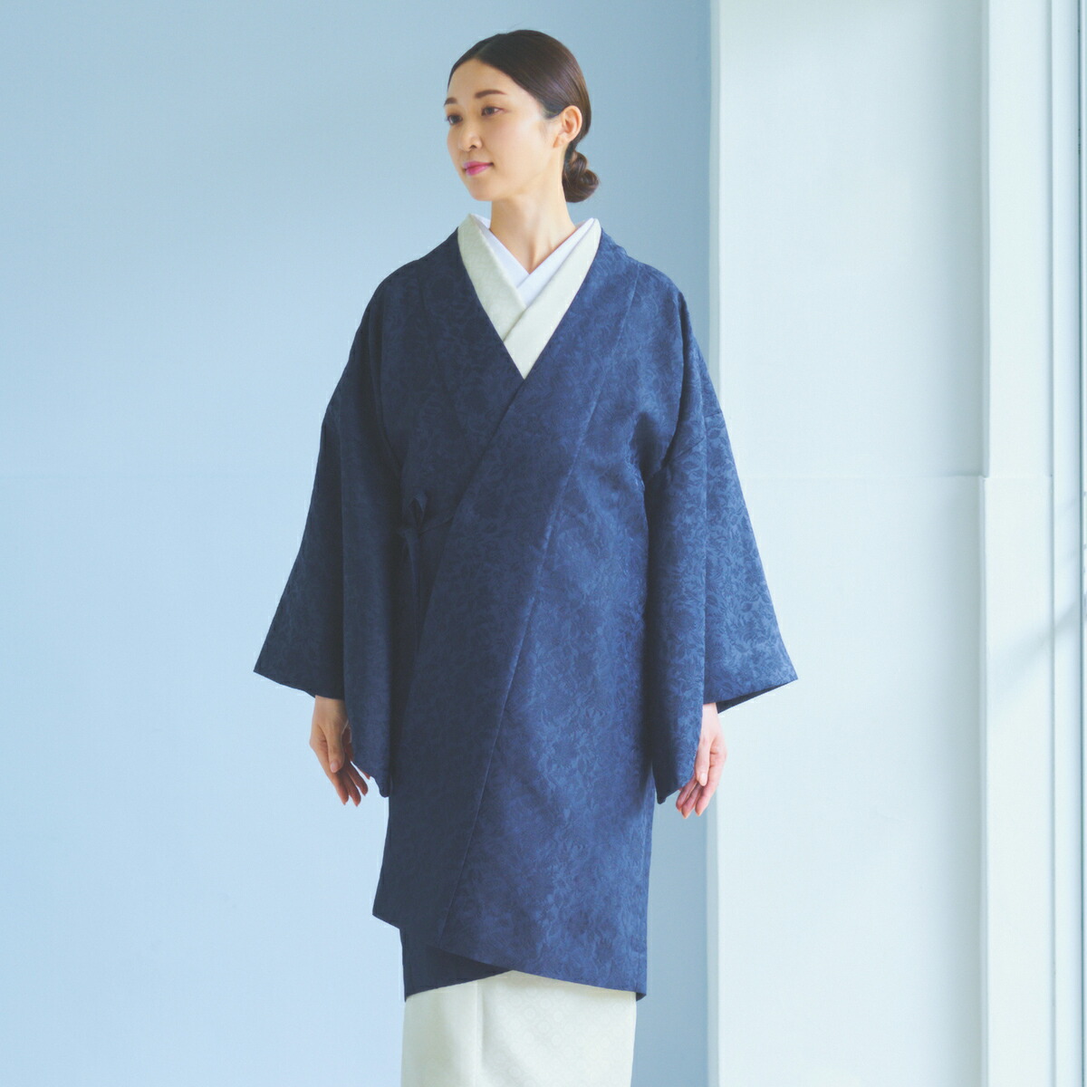 CHIKUMO-千雲-】洗える道中着 更紗 ネイビー 単衣仕立て 晴雨兼用 雨