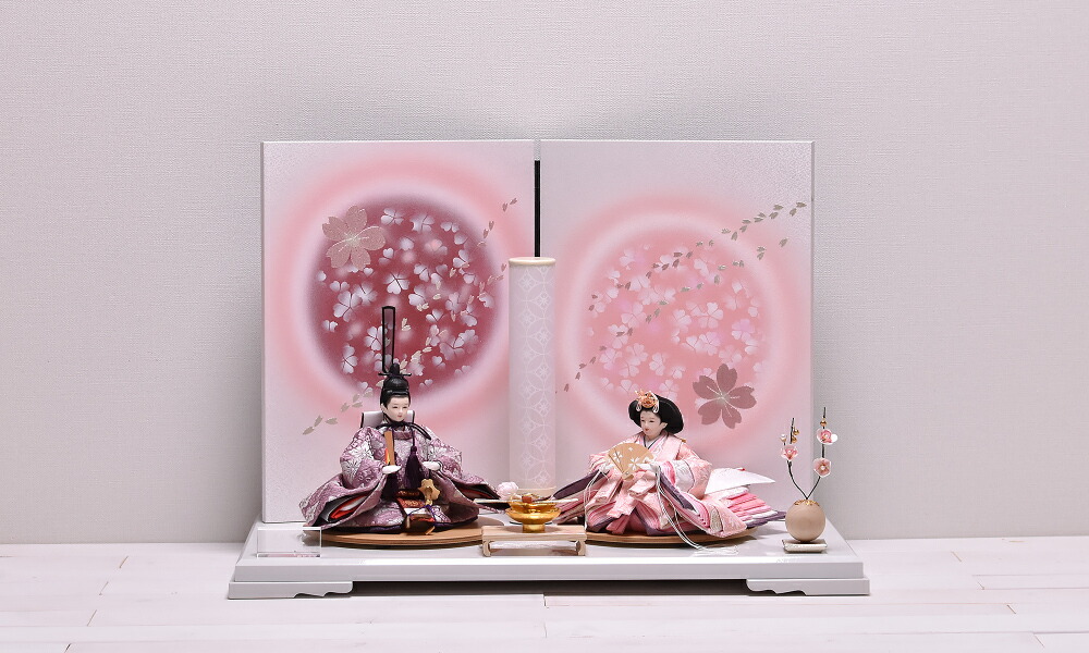 雛人形 おしゃれ ひな人形 親王飾り コンパクト 「しおり～桃～」 間口