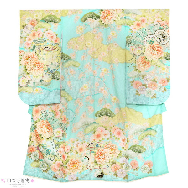 七五三 7歳 四つ身着物フルセット ブランド 華徒然「水色×薄青×鶸色