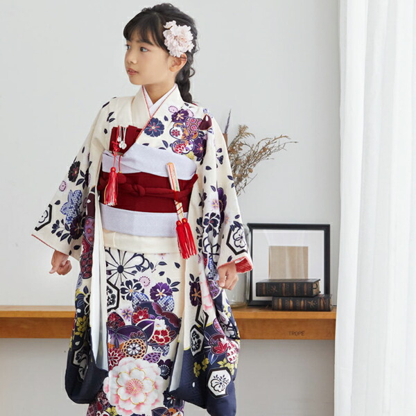 Prices down2】七五三 着物 7歳向け 箱迫セット 「ワインレッド無地