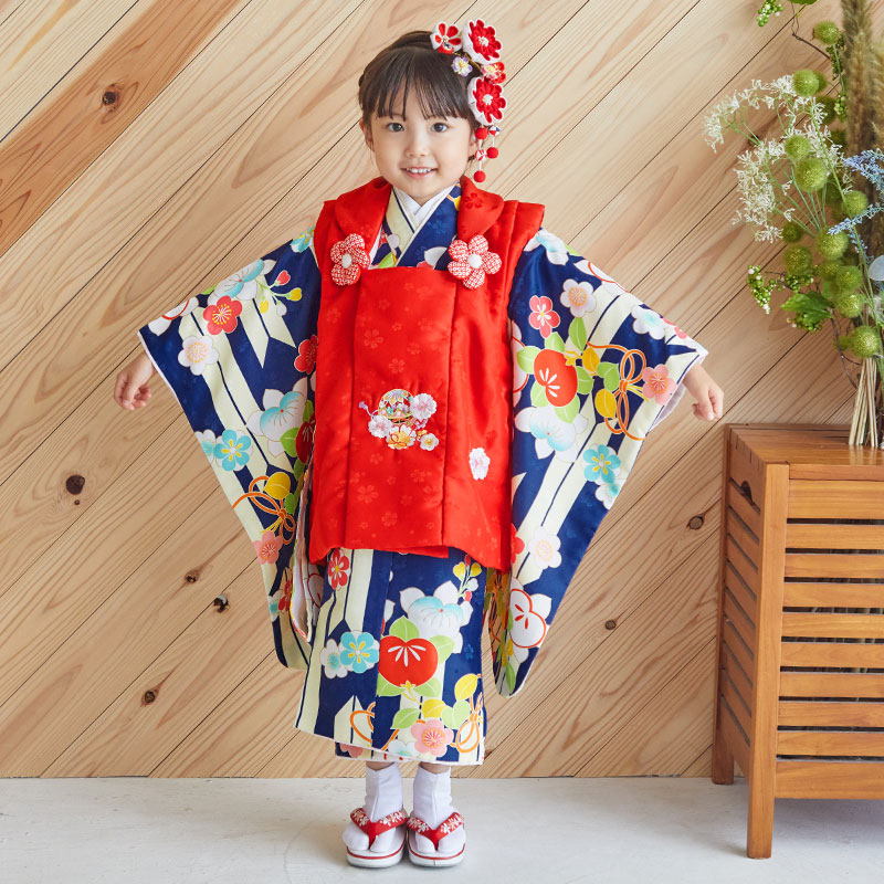 楽天市場】【レンタル】[七五三 着物 3歳 女の子] 三歳 「K050 赤×紺