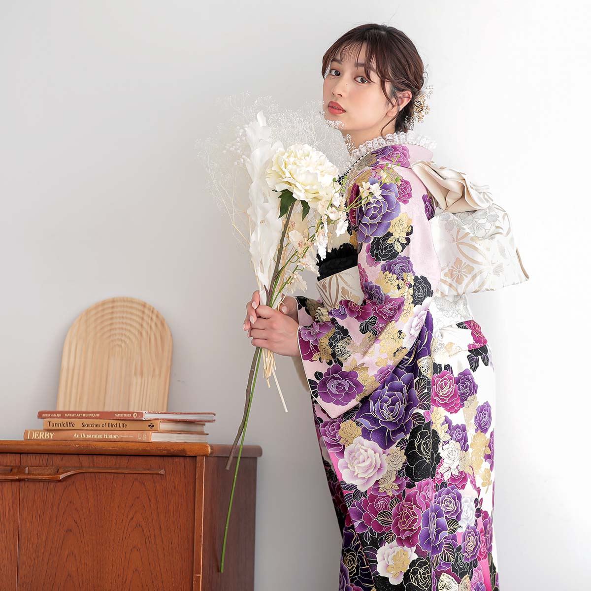 楽天市場】【成人式 振袖 レンタル】RS1185 正絹 白 薔薇フルセット