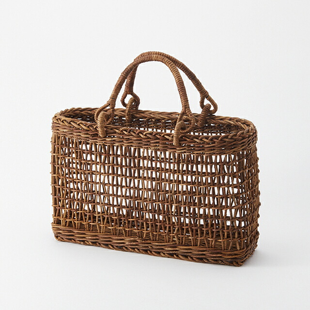 透かし編みあけび籠(国産材/中サイズ/リング取手)(約)幅34×マチ10.5