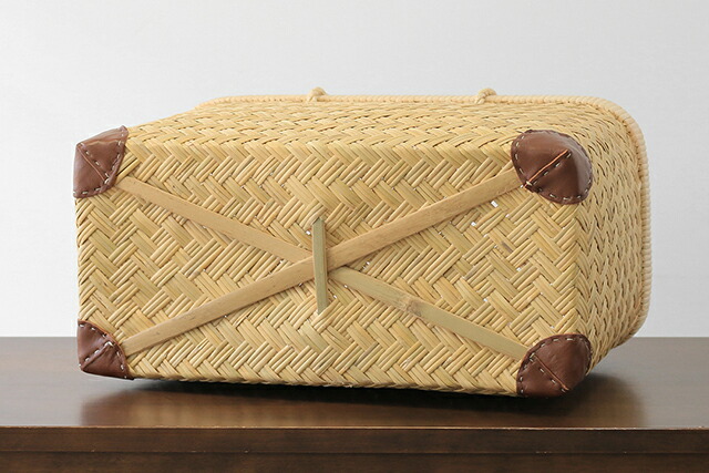 スズ竹市場かご(岩手県鳥越竹細工/籐ハンドル/小サイズ/レザー底あて