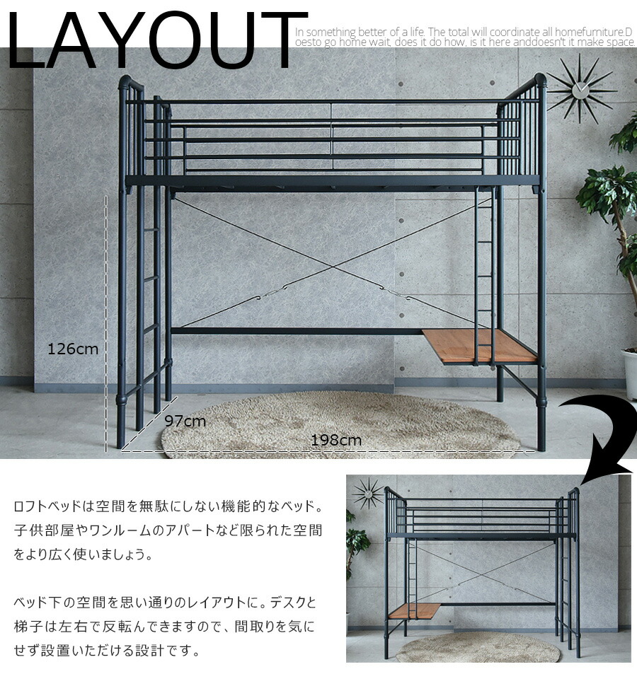 楽天市場】ロフトベッド 180cm高 ロータイプ ベッド パイプベッド