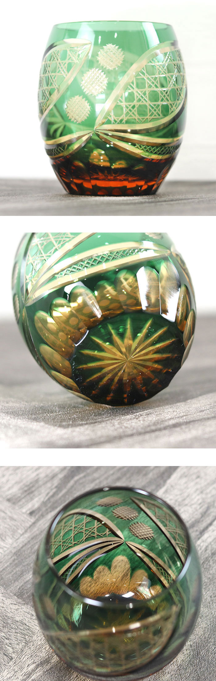 楽天市場】切子グラス ガラス コップ 彩花切子 タンブラー 緑 丸