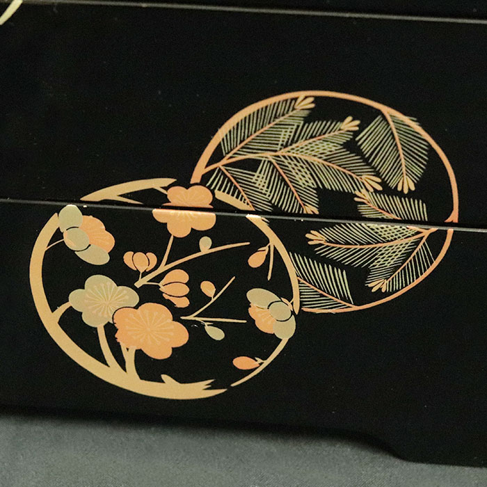 楽天市場】重箱 3段 日本製 国産 会津漆器 6.0 三段重共足 花丸 黒 内