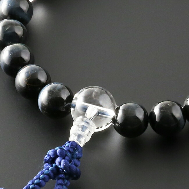 京都 数珠 販売｜梵天房 青虎目石 本水晶仕立て 男性用 M-102｜数珠