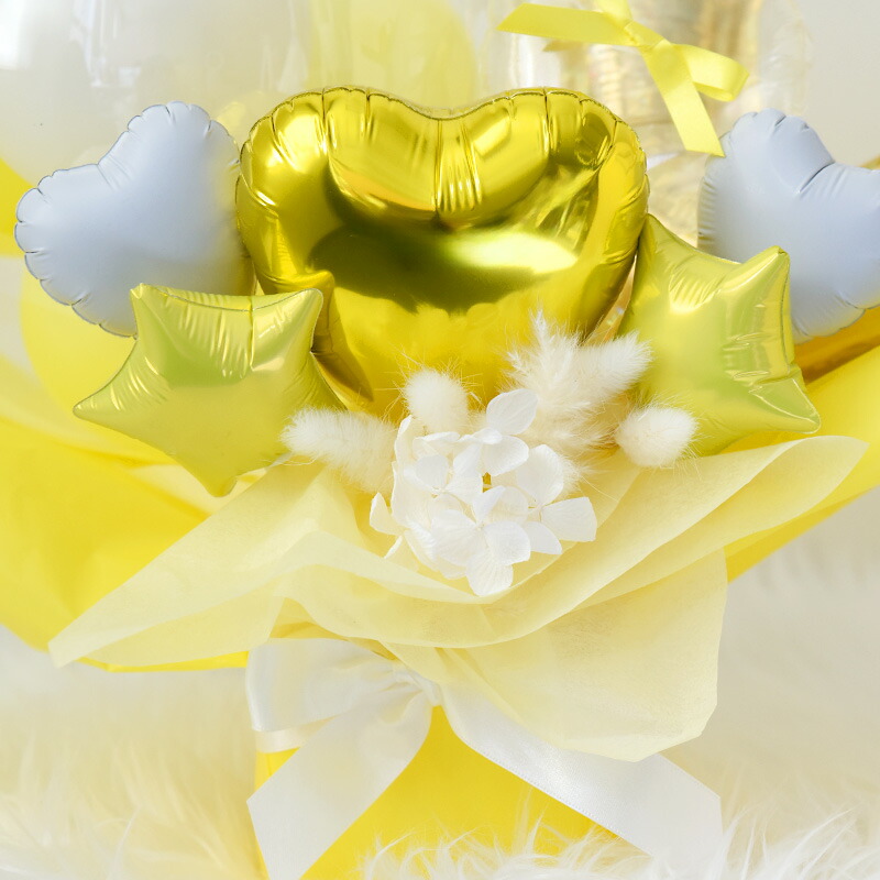 天使の羽 アクアバルーンとチェーンオブハートの卓上フラスタ