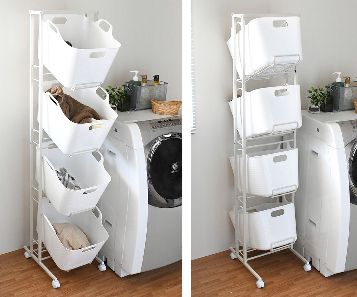 楽天市場】ランドリーバスケット 4段 スイング式 バスケットラック