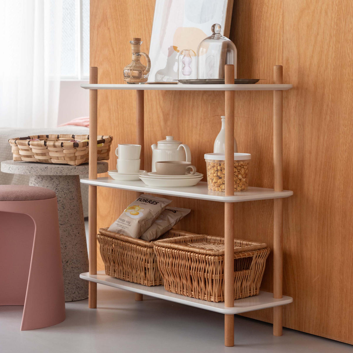 楽天市場】オープンラック 3段 簡単組立て 天然木フレーム 幅80cm