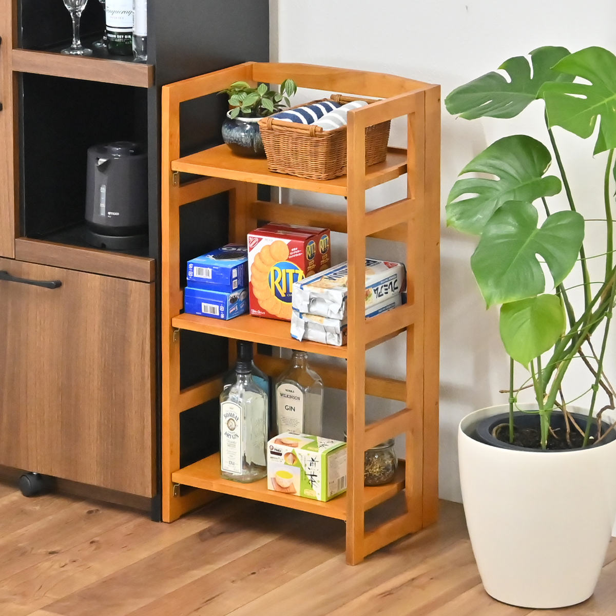 楽天市場】オープンラック 3段 天然木 折りたたみ式 幅44cm （ ラック