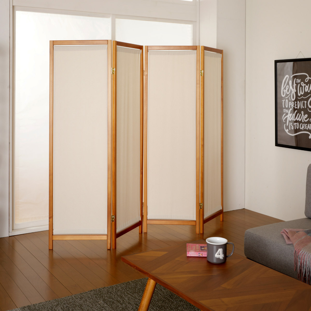 楽天市場】衝立 4連 高さ150cm 帆布 和風 天然木 完成品