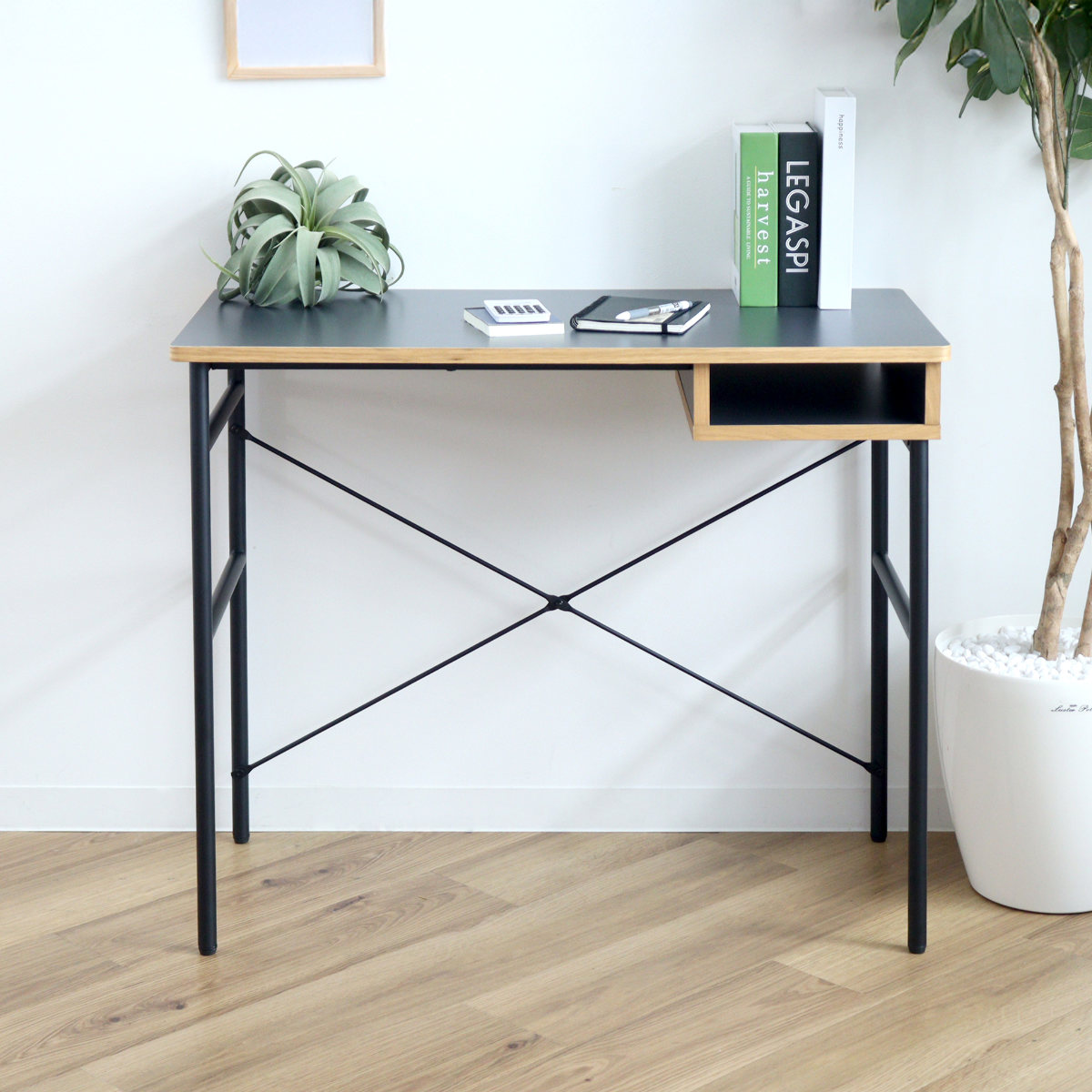 楽天市場】ワークデスク 幅90cm 棚付 木製 メラミン スチール