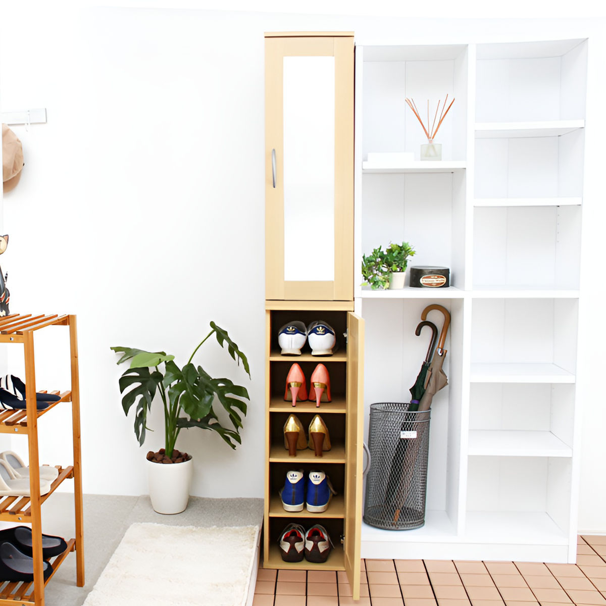 楽天市場】シューズラック 省 スペース 高さ90cm ミラー付き 2個セット