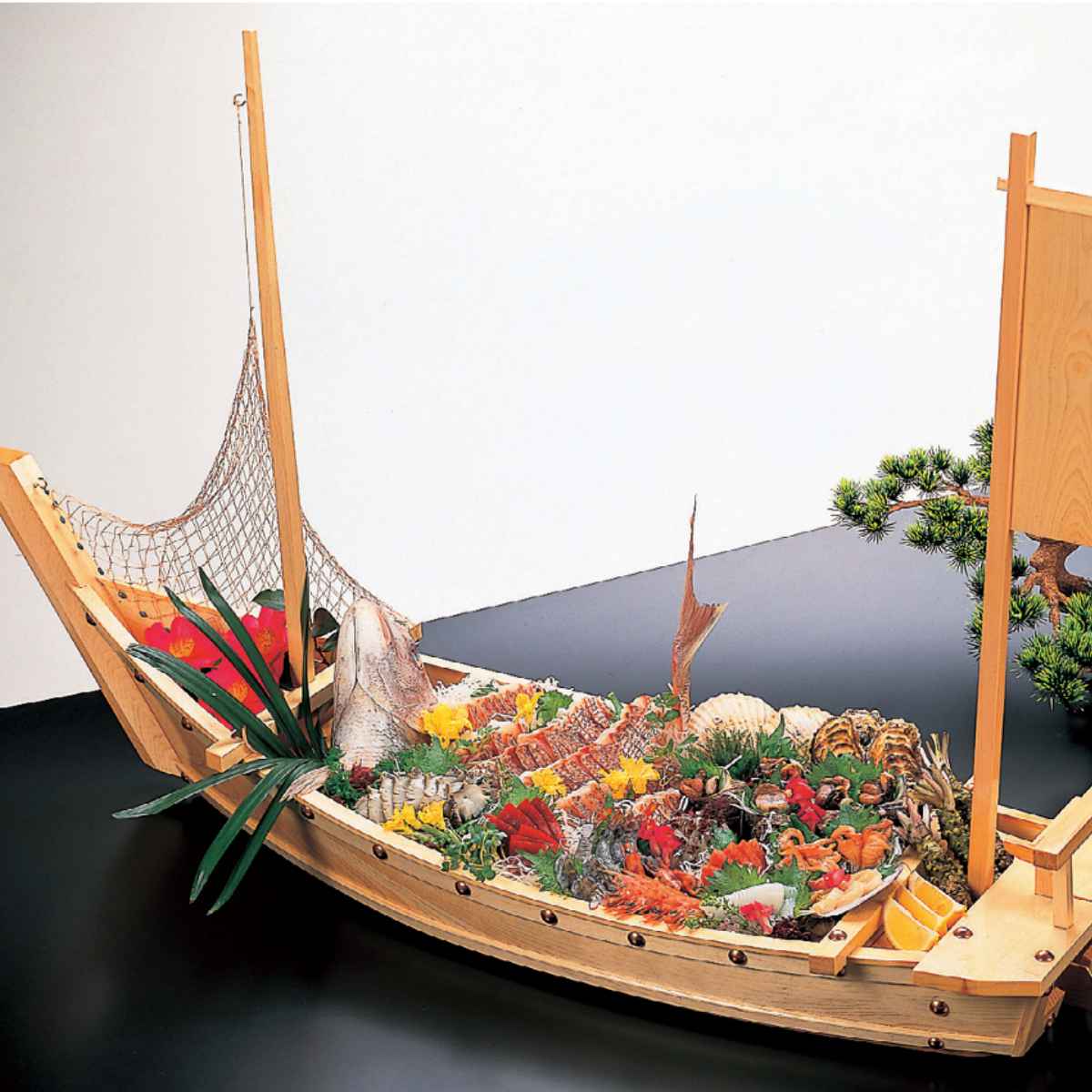 楽天市場】盛器 木製 2.5尺 日本海丸 網付き 舟形 皿 食器 刺身 お造り