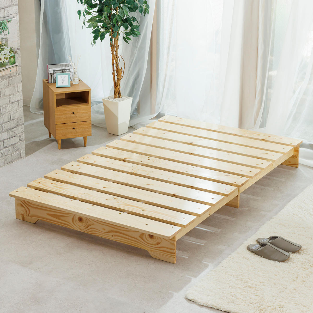 天然無垢材2分割ダブルベッドフレーム 天然無垢材2分割ダブルベッド