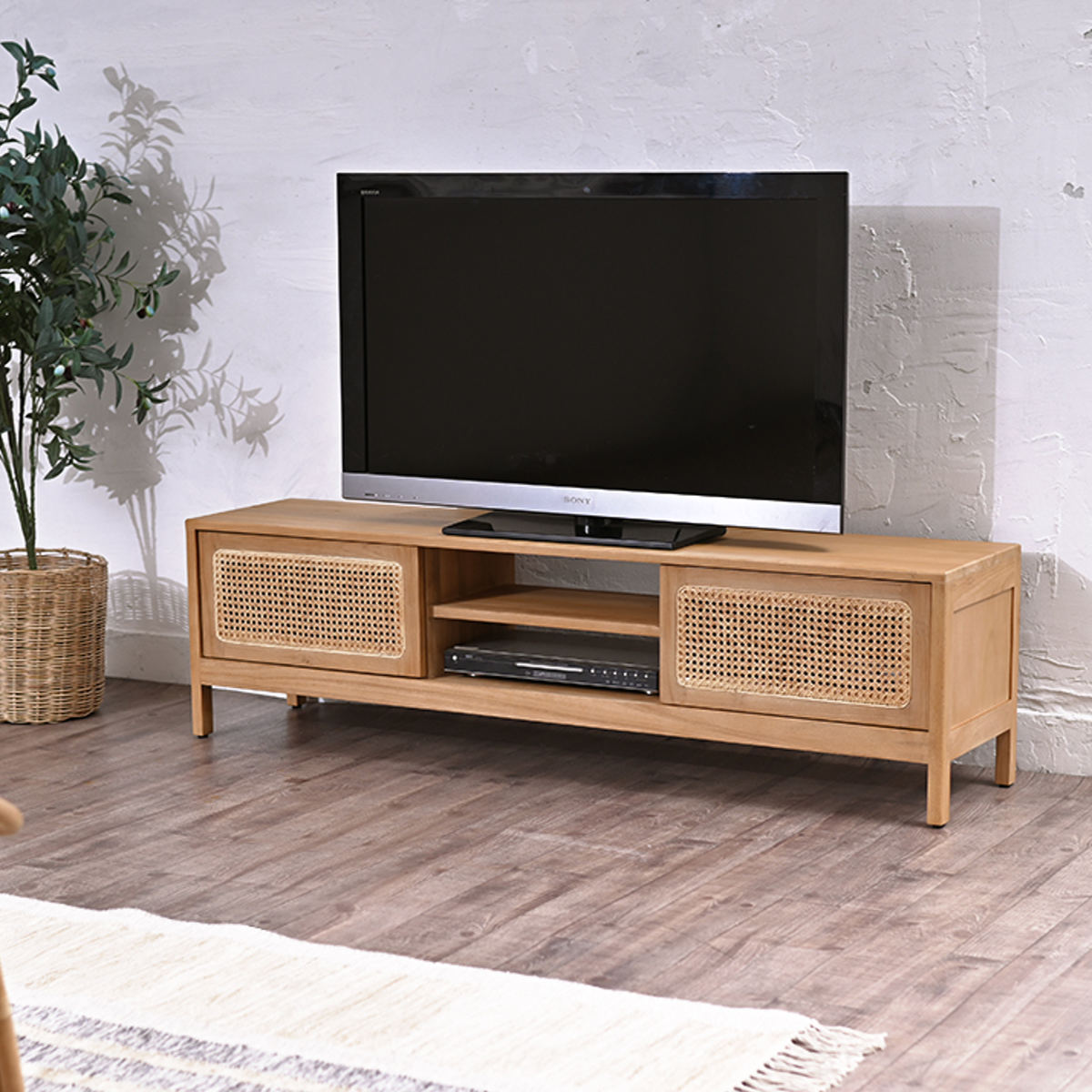 楽天市場】テレビ台 ローボード ラタン チーク無垢材 KAGOME 150cm幅