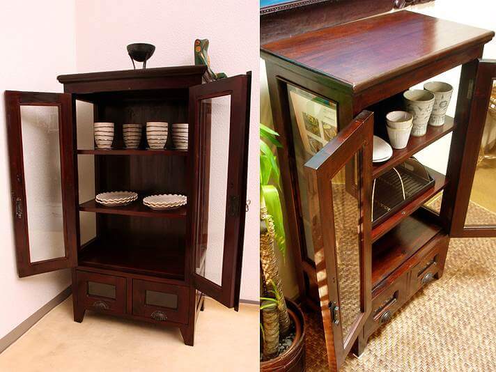 楽天市場】アジアン家具 キャビネット アンティーク調 幅60cm 扉付き