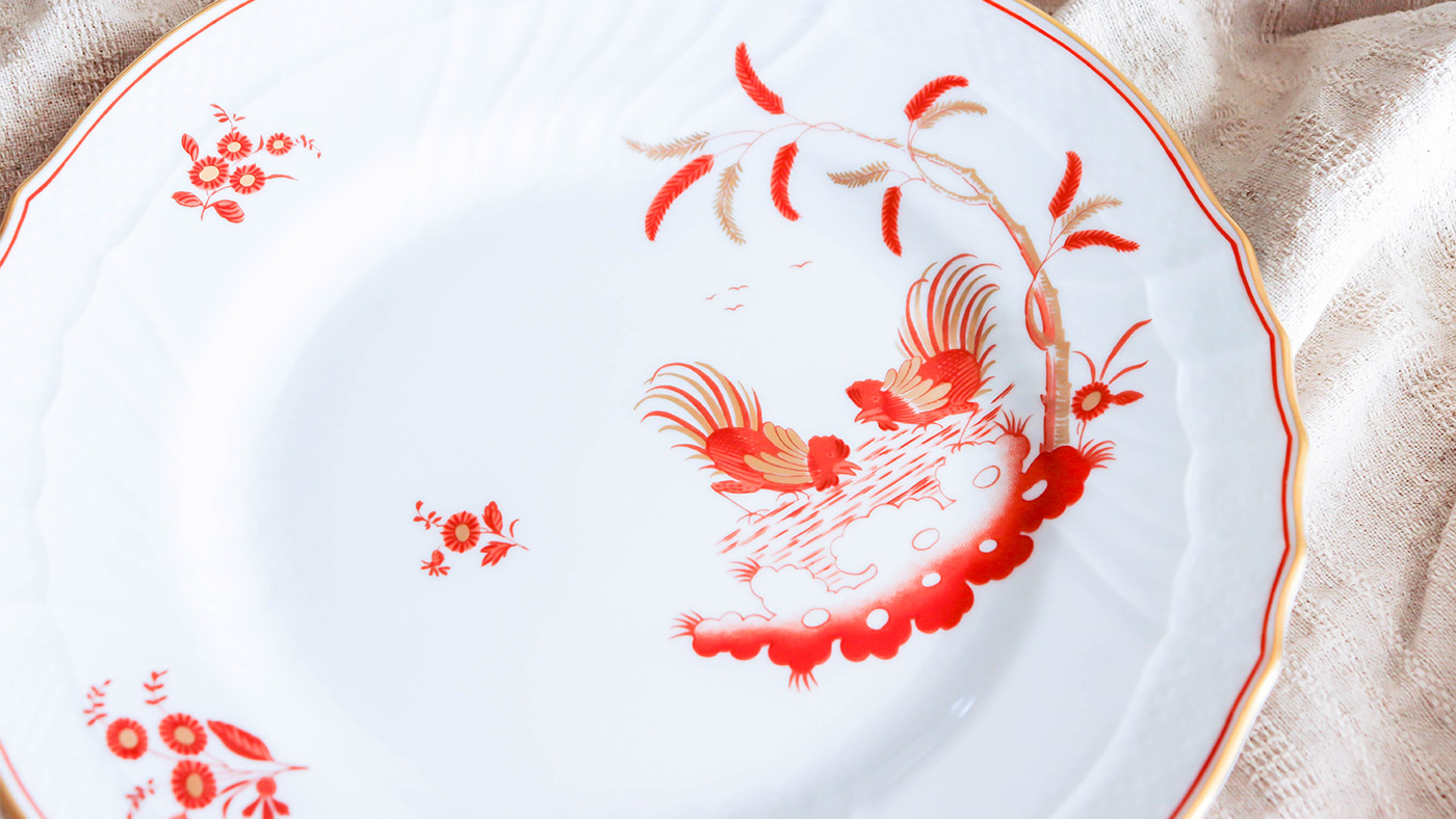 リチャード・ジノリ『レッドコック』皿プレート　花型　赤鶏　金彩 リチャード・ジノリ『レッドコック』皿プレート 花型 赤鶏 金彩 - メルカリ