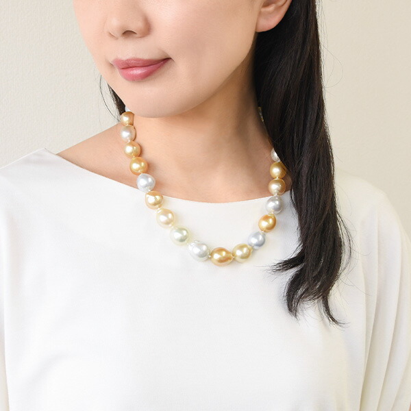 楽天市場】16.9mm ナチュラルマルチカラー 白蝶真珠 ネックレス ほぼ