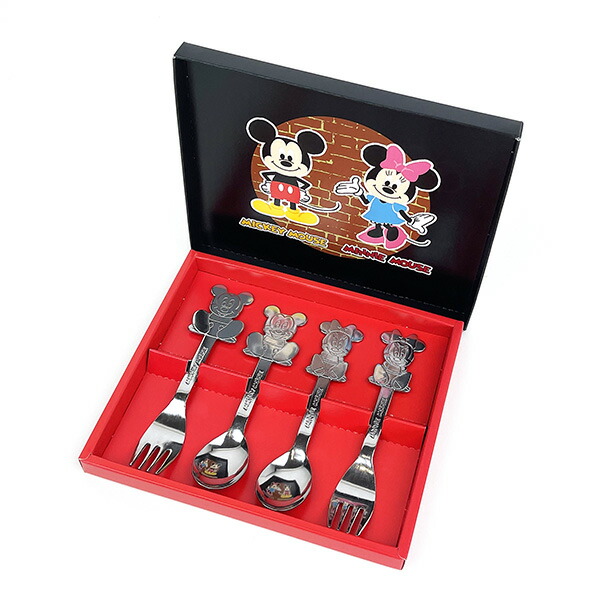 ディズニー ミッキー＆ミニー ステンレス スプーン＆フォーク 4pc 食器