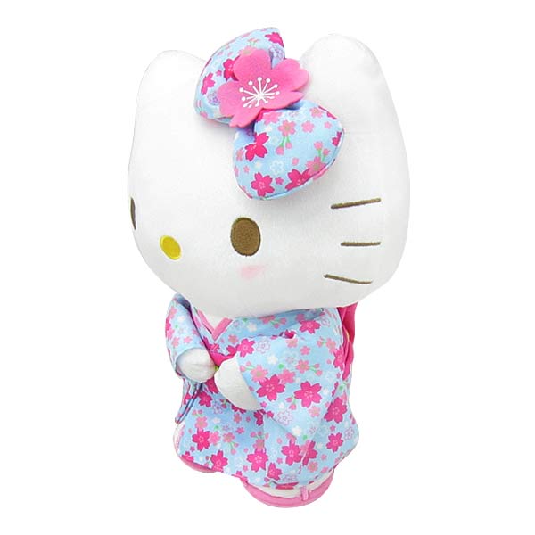 ハローキティ ぬいぐるみ M 水色 桜着物 4548643098450 - キャラクター
