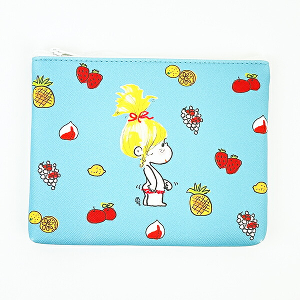 水森亜土 フラットポーチ (ブルー)