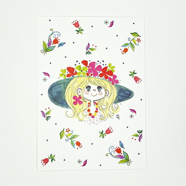 水森亜土 フラワー ポストカード (ホワイト) 文具