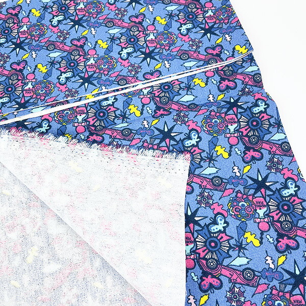 内藤ルネ ポップ 綿生地（小） ブルー ハンドメイド レトロ RUNE