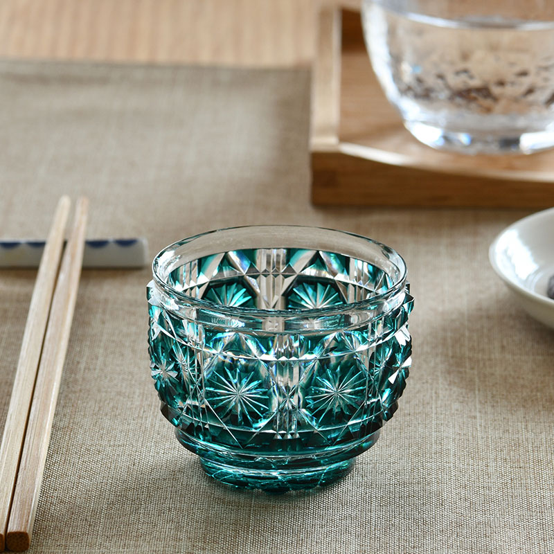 楽天市場】薩摩切子 猪口 大 cut18 緑 復元 島津薩摩切子 薩摩ガラス