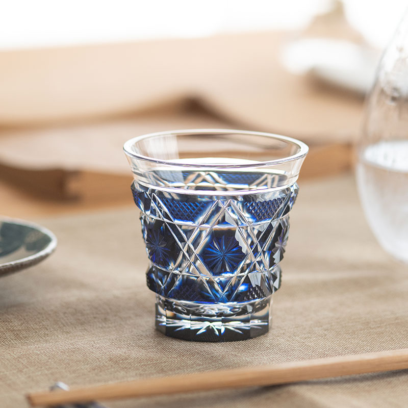 楽天市場】薩摩切子 冷酒グラス cut01 藍 鹿児島 島津薩摩切子 薩摩