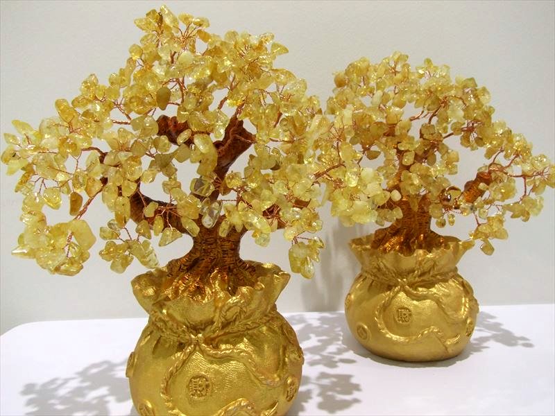 招財樹 シトリン 金のなる木 大 縦約27cm 黄水晶 風水アイテム