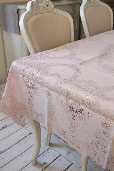 ビニール製 テーブルクロス レース 6人掛け 150×228cm ピンク (3051