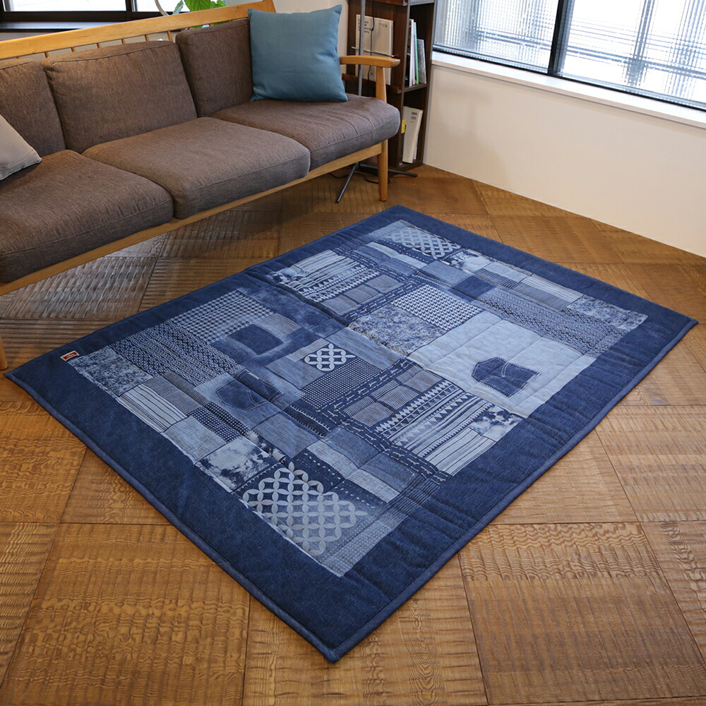 楽天市場】ラグ リバーシブル パッチワーク柄 デニム ラグ 140×200 綿