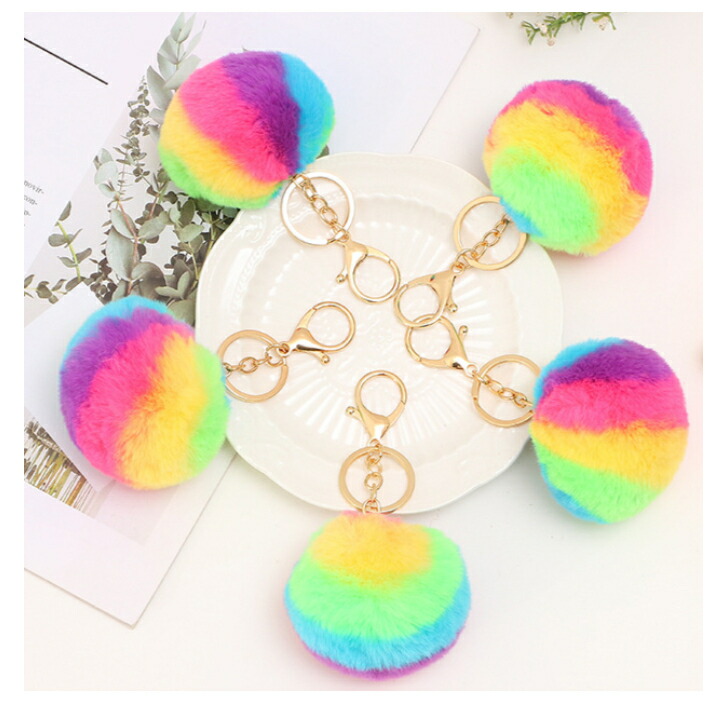 楽天市場】レインボーカラー フェイクファー チャーム キーホルダー