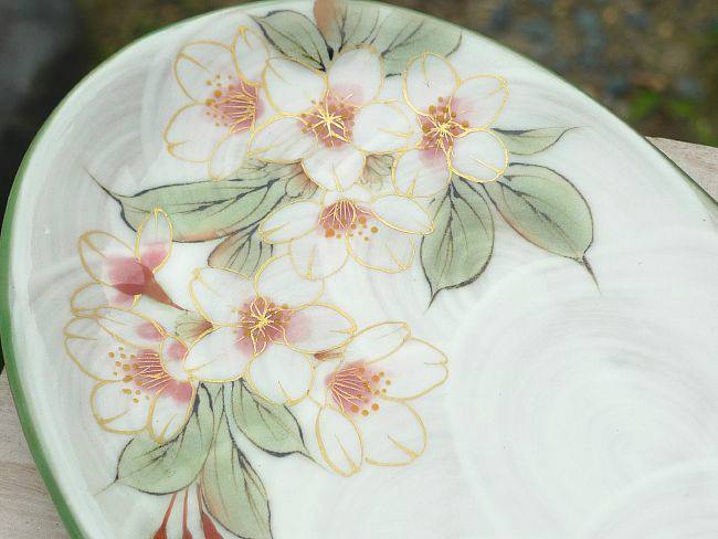 白掛彩草花銘々皿 桜単品 - 京焼清水焼 松韻堂