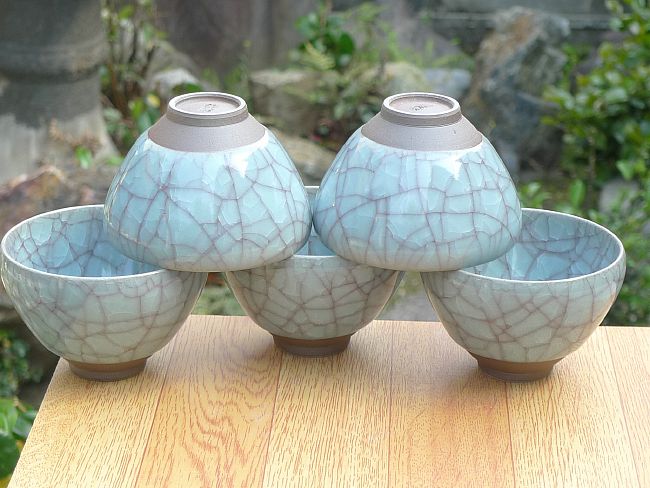 灰青磁お茶呑茶碗揃え 利宗 - 京焼清水焼 松韻堂