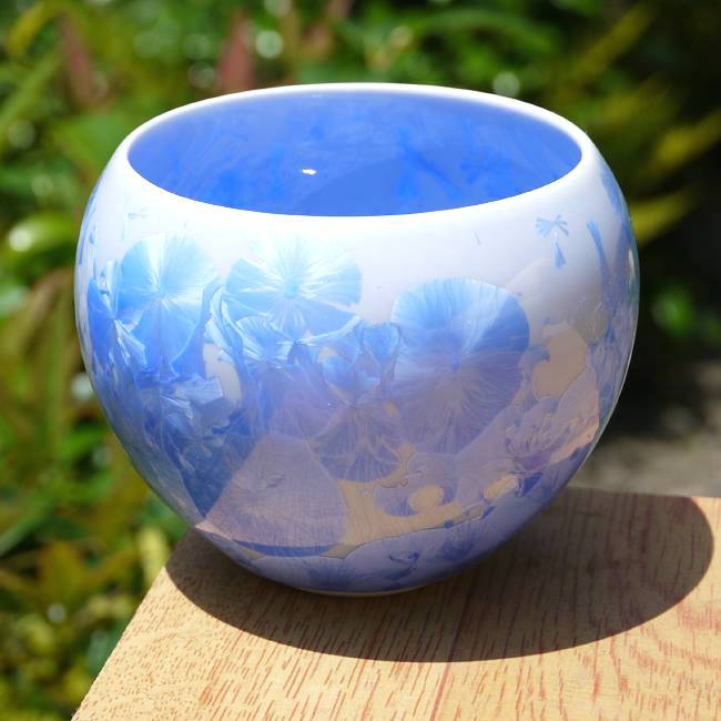 花結晶お茶呑茶碗 青単品 陶あん - 京焼清水焼 松韻堂