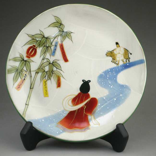 七夕飾り皿 陶あん 皿立付 - 京焼清水焼 松韻堂