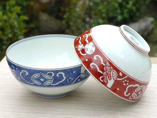 染赤濃吉祥夫婦茶碗 賀峰 - 京焼清水焼 松韻堂