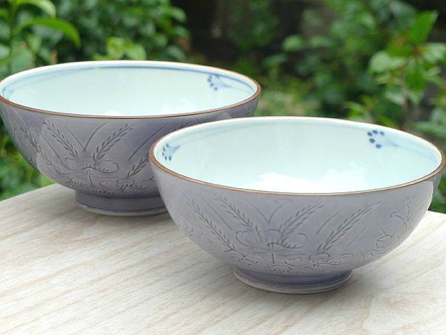 むらさき野夫婦湯呑と夫婦茶碗セット 昇峰 - 京焼清水焼 松韻堂