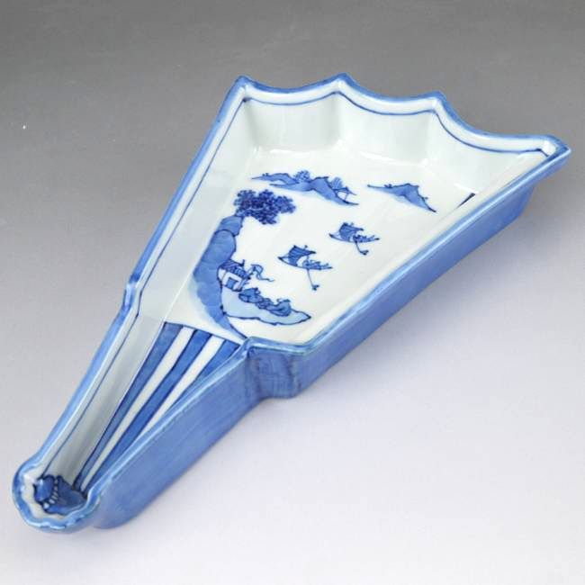 染付扇面向付 半開扇 昭阿弥 単品 - 京焼清水焼 松韻堂