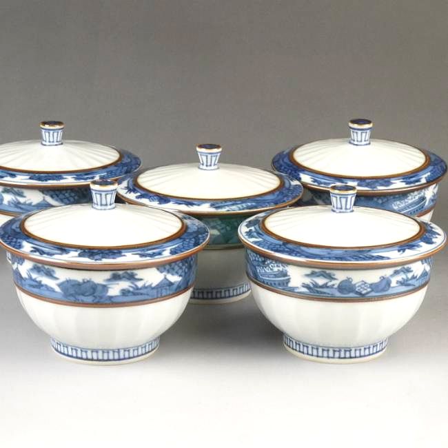 帯山水蓋付お茶呑茶碗揃え 壹楽 - 京焼清水焼 松韻堂